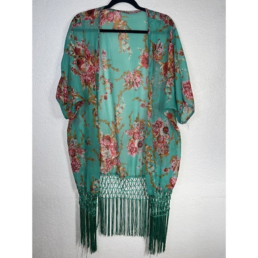 Floral Beach Cover Up Tassels Boho Western Hippie One Size Turquoise Gold Red 1D